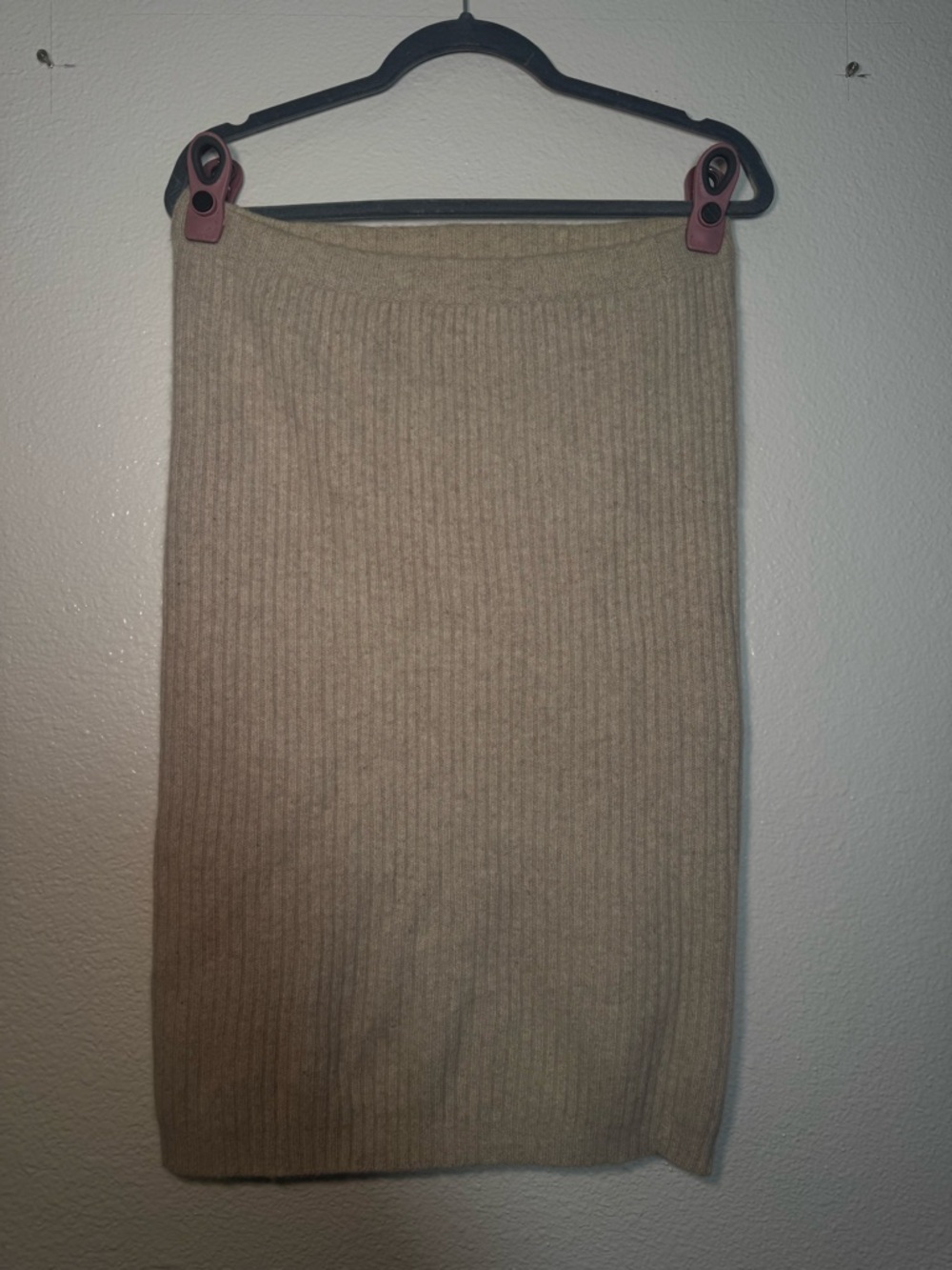 Ribbed Knit Beige Pencil Skirt - lambswool and rabbit hair